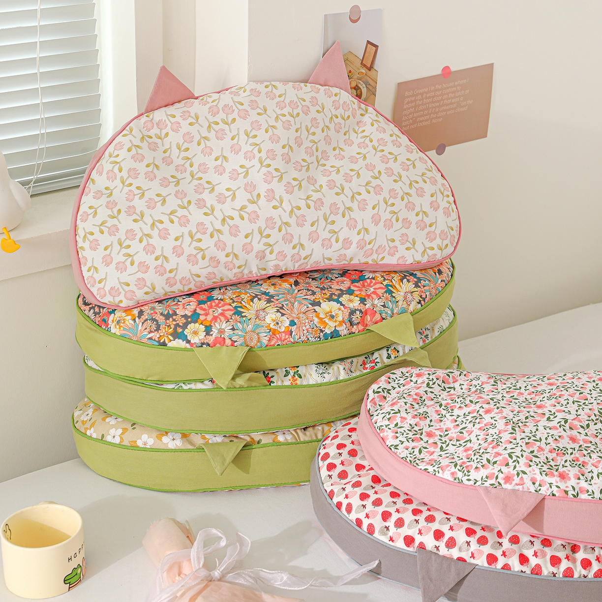 91家纺网 家纺一手货源 找家纺 卓昌枕芯 2025新款韩式全棉猫耳全荞麦壳可拆洗枕头 组合图仅做展示 55x30cm枕套加苦荞壳内芯/对