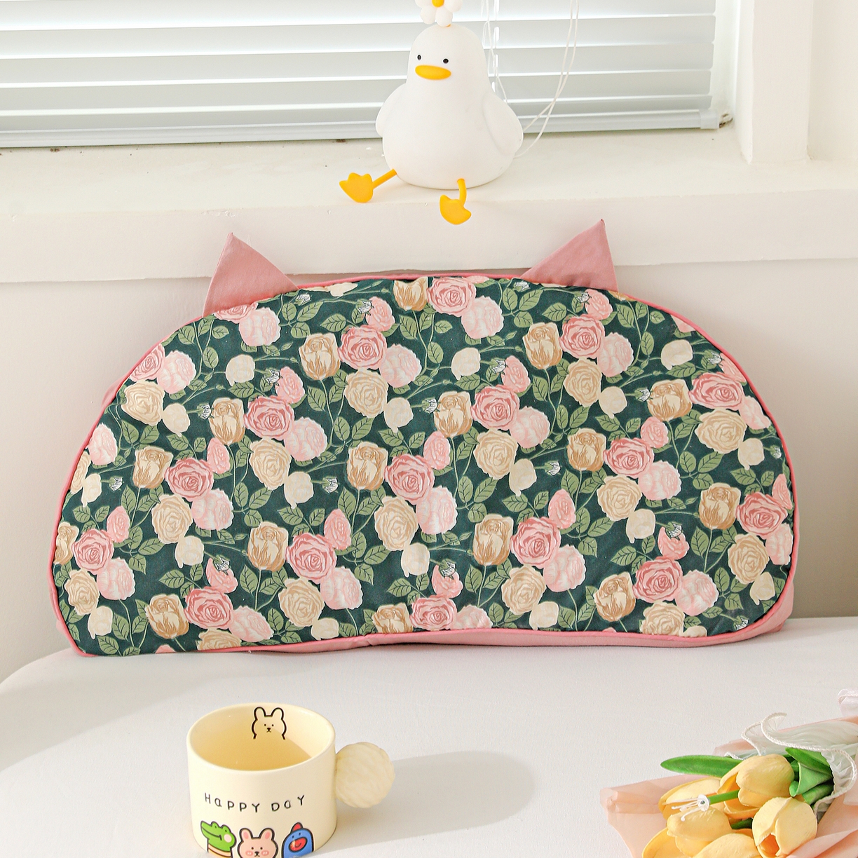 卓昌枕芯 2025新款韩式全棉猫耳全荞麦壳可拆洗枕头 全棉猫耳枕-粉耳蓝底 55x30cm枕套加苦荞壳内芯/对