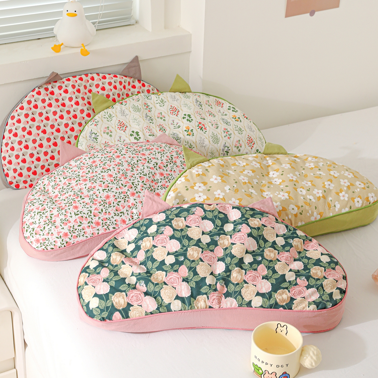 卓昌枕芯 2025新款韩式全棉猫耳全荞麦壳可拆洗枕头 组合图仅做展示 55x30cm枕套加甜荞壳内芯/对