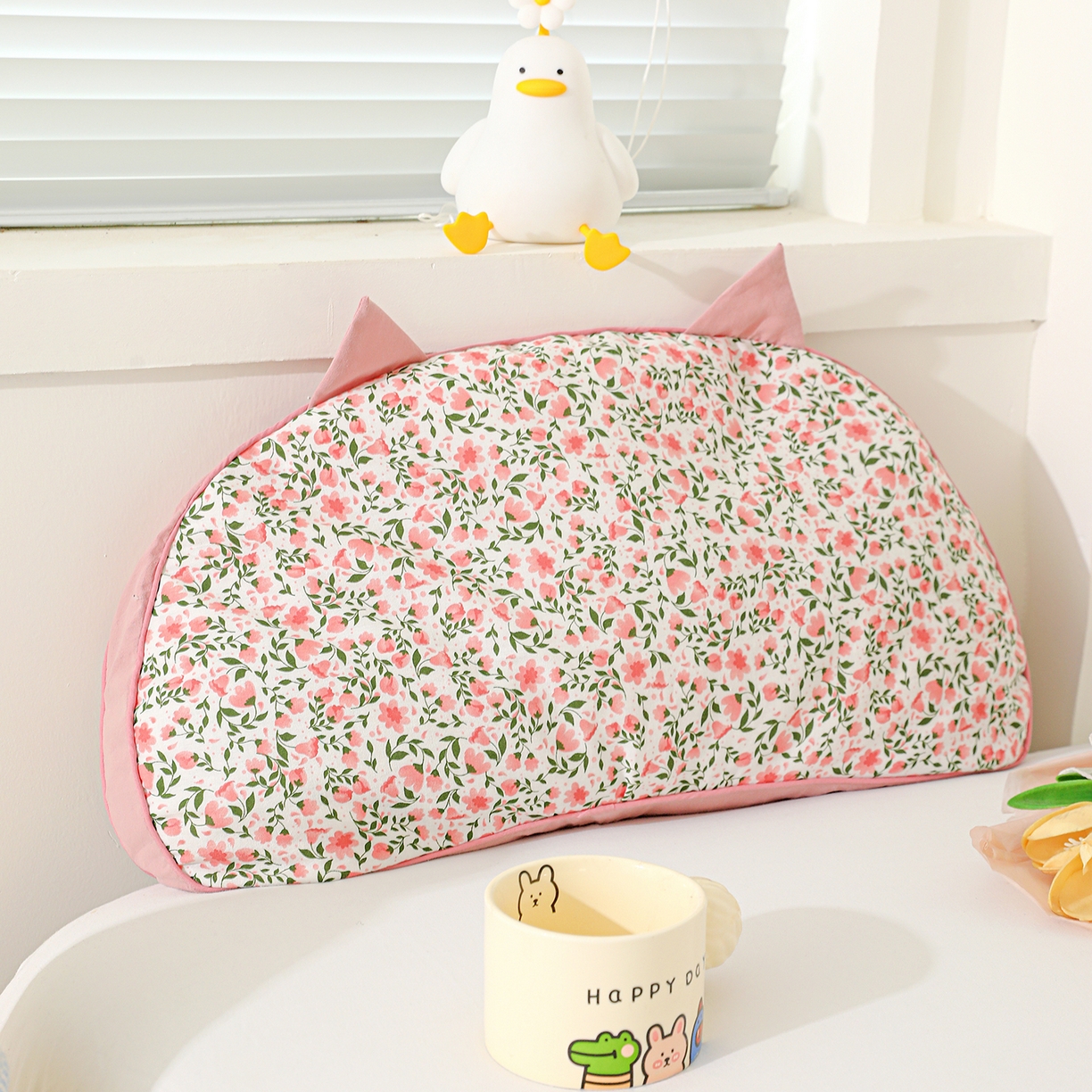 91家纺网 家纺一手货源 找家纺 卓昌枕芯 2025新款韩式全棉猫耳全荞麦壳可拆洗枕头 全棉猫耳枕-粉耳粉底 55x30cm枕套加甜荞壳内芯/对