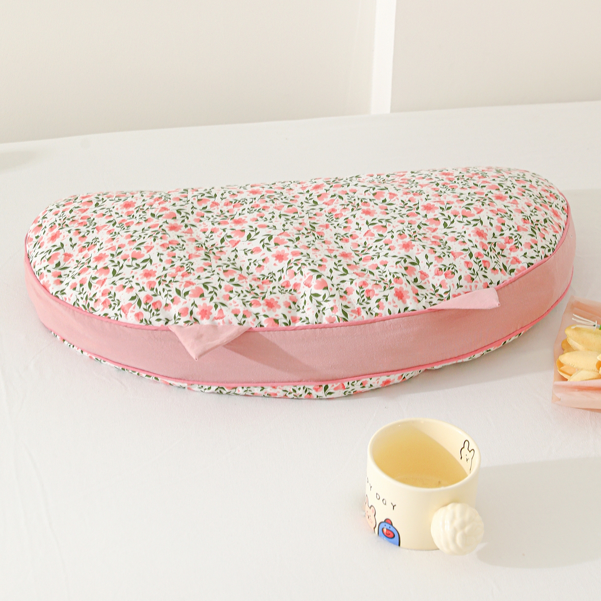 91家纺网 家纺一手货源 找家纺 卓昌枕芯 2025新款韩式全棉猫耳全荞麦壳可拆洗枕头 全棉猫耳枕-粉耳粉底 55x30cm枕套加甜荞壳内芯/对