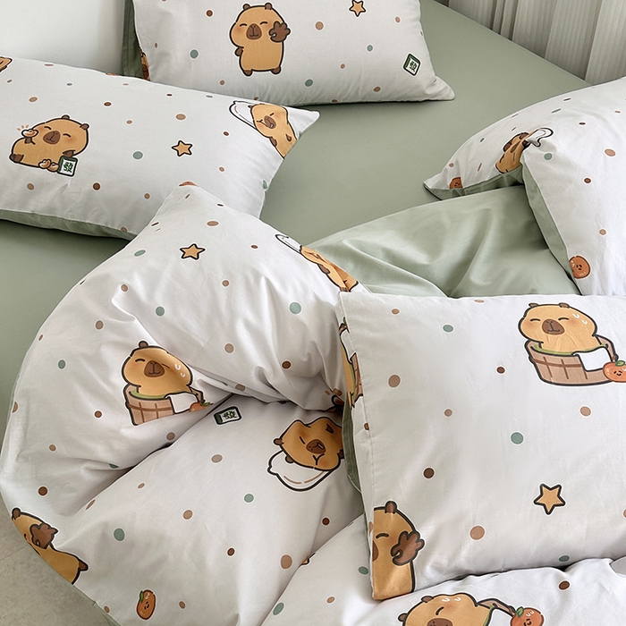 91家纺网 家纺一手货源 找家纺 徕米家居 2025新款全棉13372小圆网卡皮吧啦套件 波点卡皮巴拉