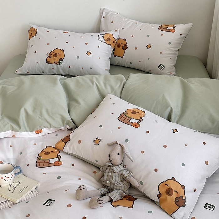 91家纺网 家纺一手货源 找家纺 徕米家居 2025新款全棉13372小圆网卡皮吧啦套件 波点卡皮巴拉