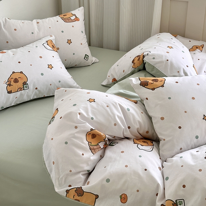 91家纺网 家纺一手货源 找家纺 徕米家居 2025新款全棉13372小圆网卡皮吧啦套件 波点卡皮巴拉