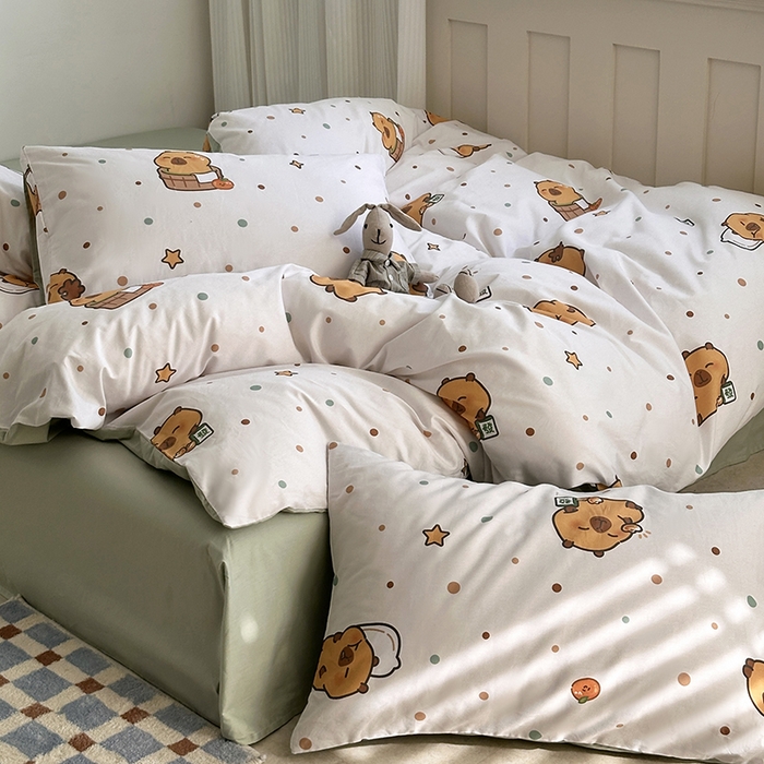 91家纺网 家纺一手货源 找家纺 徕米家居 2025新款全棉13372小圆网卡皮吧啦套件 波点卡皮巴拉