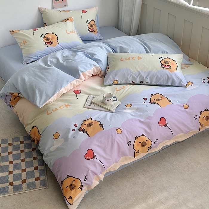 徕米家居 2025新款全棉13372小圆网卡皮吧啦套件 可爱卡皮巴拉