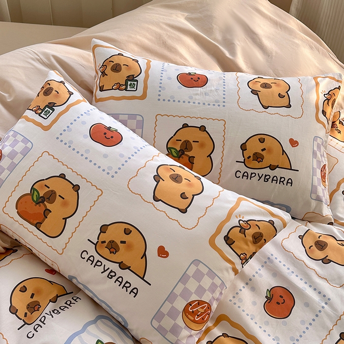 91家纺网 家纺一手货源 找家纺 徕米家居 2025新款全棉13372小圆网卡皮吧啦套件 快乐卡皮巴拉