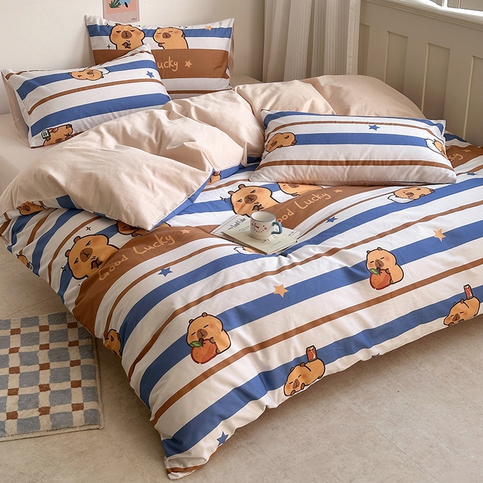 徕米家居 2025新款全棉13372小圆网卡皮吧啦套件 蓝色卡皮巴拉