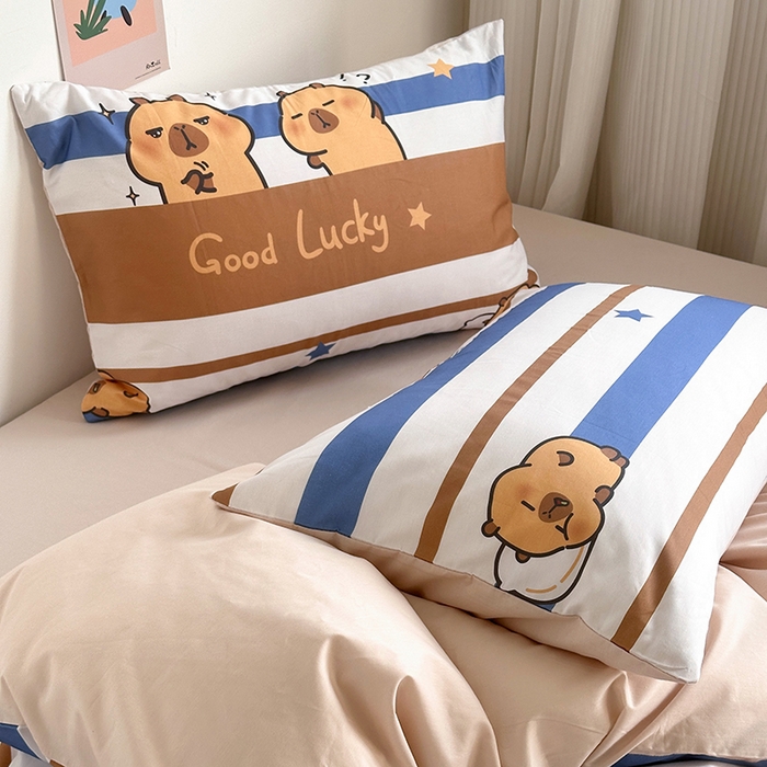 91家纺网 家纺一手货源 找家纺 徕米家居 2025新款全棉13372小圆网卡皮吧啦套件 蓝色卡皮巴拉