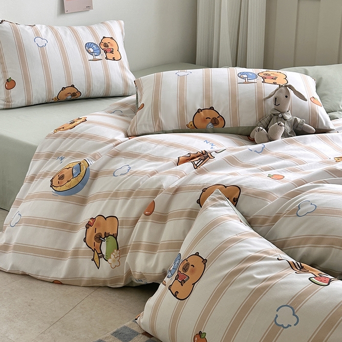 91家纺网 家纺一手货源 找家纺 徕米家居 2025新款全棉13372小圆网卡皮吧啦套件 条纹卡皮巴拉