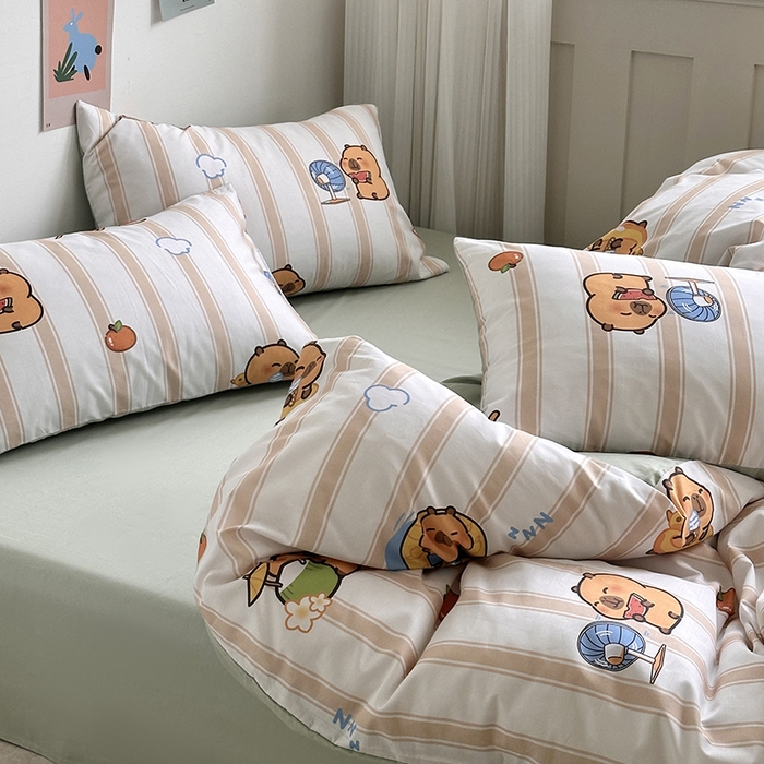 91家纺网 家纺一手货源 找家纺 徕米家居 2025新款全棉13372小圆网卡皮吧啦套件 条纹卡皮巴拉