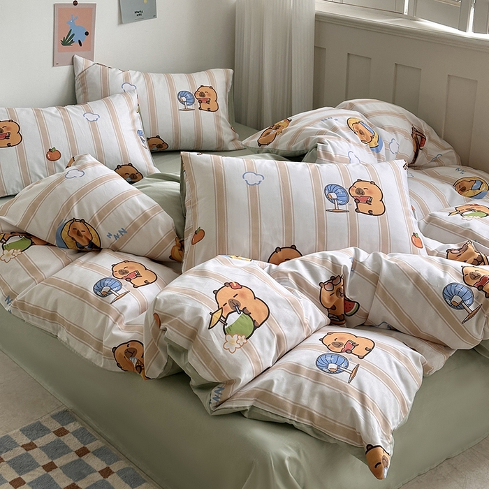 91家纺网 家纺一手货源 找家纺 徕米家居 2025新款全棉13372小圆网卡皮吧啦套件 条纹卡皮巴拉