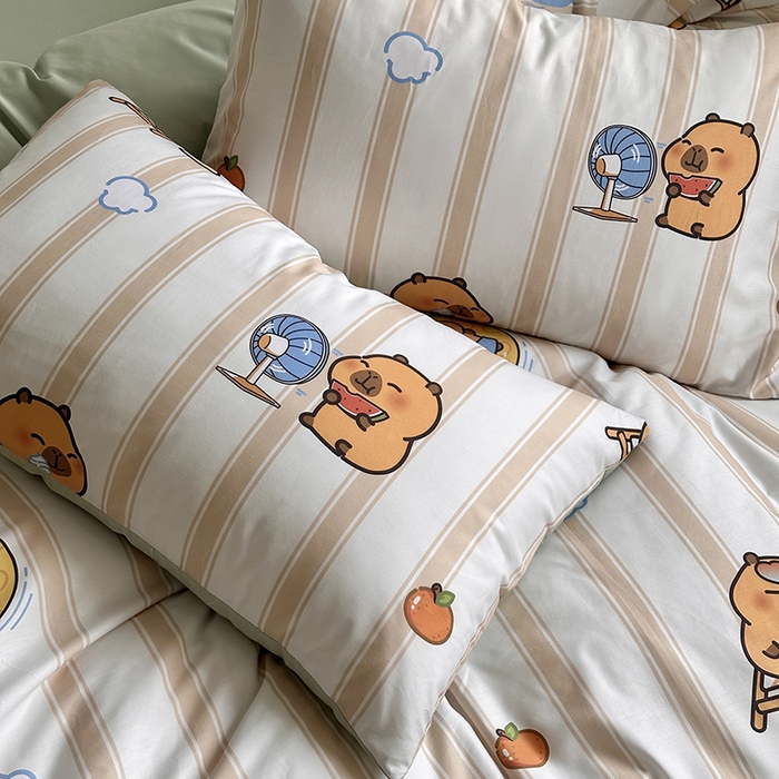 91家纺网 家纺一手货源 找家纺 徕米家居 2025新款全棉13372小圆网卡皮吧啦套件 条纹卡皮巴拉