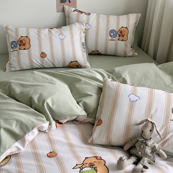 91家纺网 家纺一手货源 找家纺 徕米家居 2025新款全棉13372小圆网卡皮吧啦套件 条纹卡皮巴拉