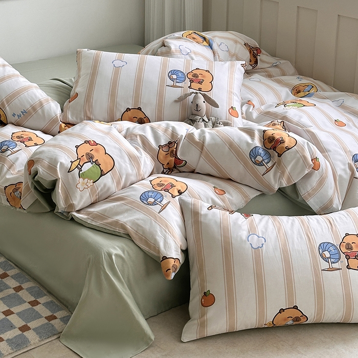 91家纺网 家纺一手货源 找家纺 徕米家居 2025新款全棉13372小圆网卡皮吧啦套件 条纹卡皮巴拉