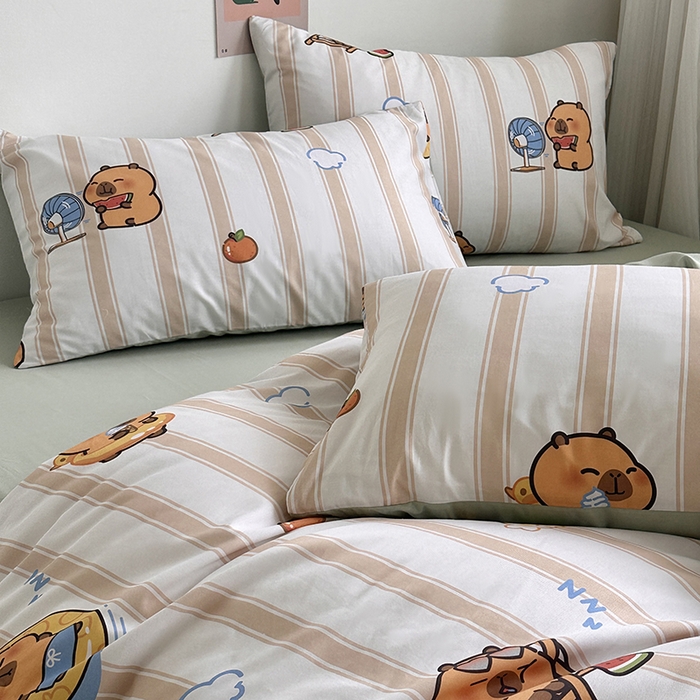 91家纺网 家纺一手货源 找家纺 徕米家居 2025新款全棉13372小圆网卡皮吧啦套件 条纹卡皮巴拉