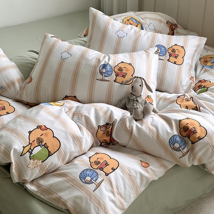 91家纺网 家纺一手货源 找家纺 徕米家居 2025新款全棉13372小圆网卡皮吧啦套件 条纹卡皮巴拉