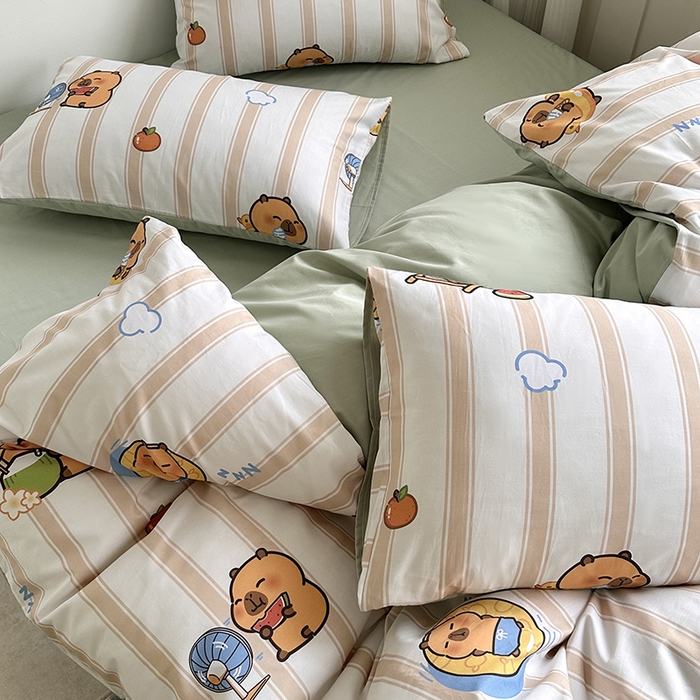 91家纺网 家纺一手货源 找家纺 徕米家居 2025新款全棉13372小圆网卡皮吧啦套件 条纹卡皮巴拉