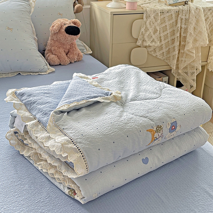 91家纺网 家纺一手货源 找家纺 2025新款云感皱皱纱全棉花边款夏被四件套