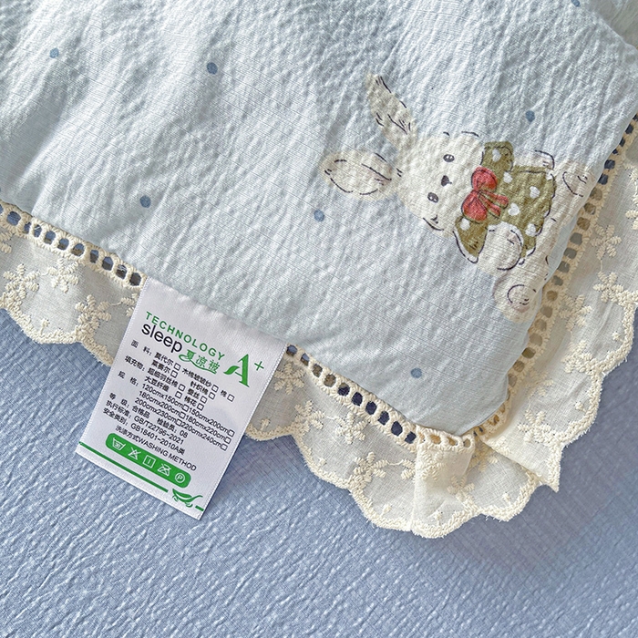 91家纺网 家纺一手货源 找家纺 2025新款云感皱皱纱全棉花边款夏被四件套