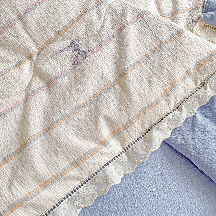 91家纺网 家纺一手货源 找家纺 2025新款云感皱皱纱全棉花边款夏被四件套