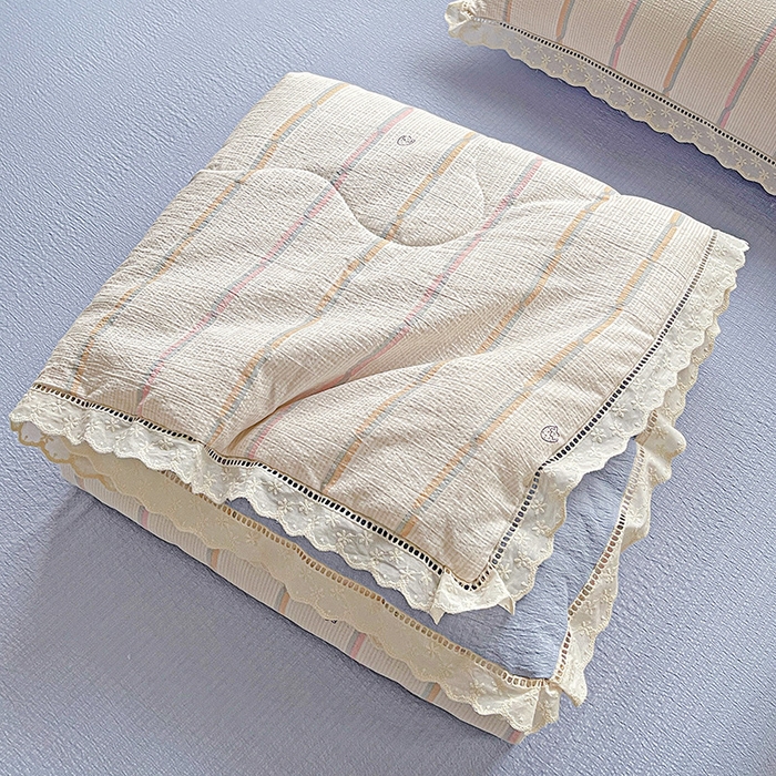 91家纺网 家纺一手货源 找家纺 2025新款云感皱皱纱全棉花边款夏被四件套
