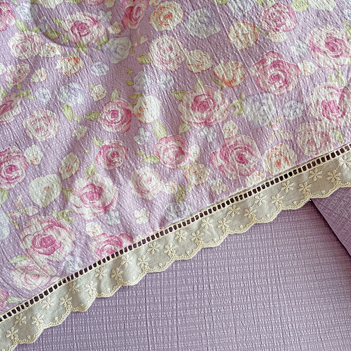 91家纺网 家纺一手货源 找家纺 2025新款云感皱皱纱全棉花边款夏被四件套