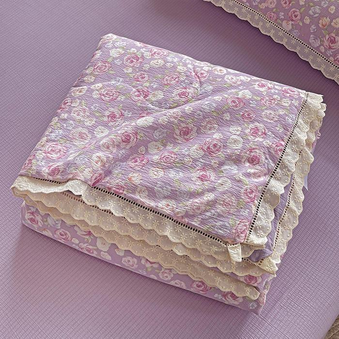 91家纺网 家纺一手货源 找家纺 2025新款云感皱皱纱全棉花边款夏被四件套