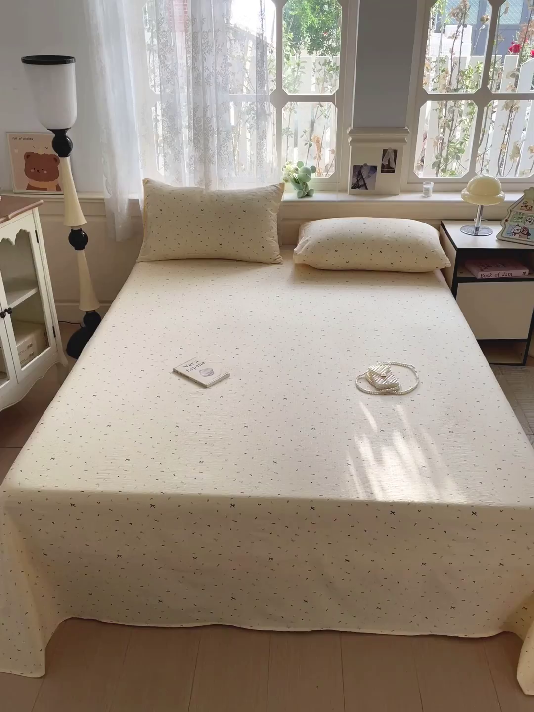 91家纺网 家纺一手货源 找家纺 （总）暖芯优选 2025新款母婴级ins小清新双层纱印花床单枕套三件套（提供买家秀）