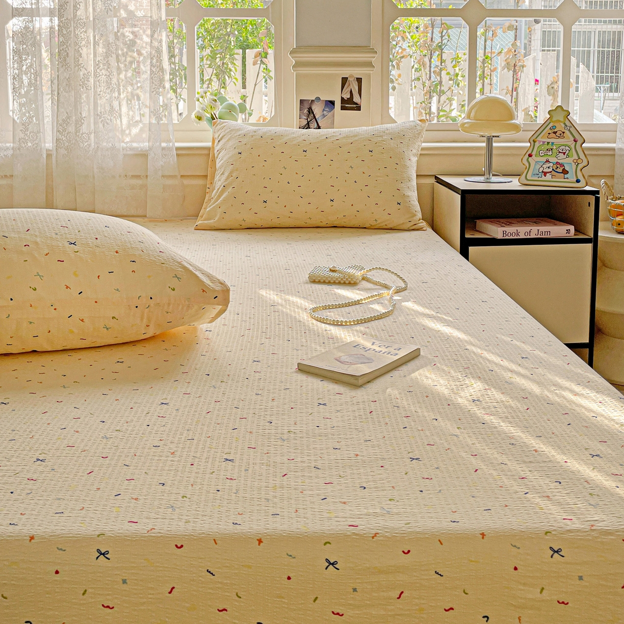 91家纺网 家纺一手货源 找家纺 （总）暖芯优选 2025新款母婴级ins小清新双层纱印花床单枕套三件套（提供买家秀）