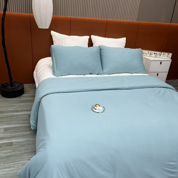 91家纺网 家纺一手货源 找家纺 仲旺居家纺 2025新款牛奶针织棉夏被三件套 兰绿