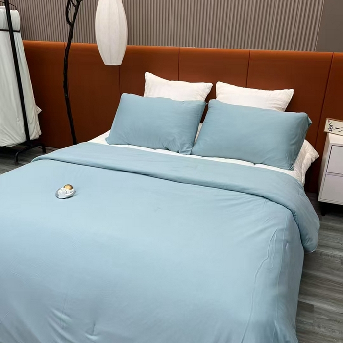 91家纺网 家纺一手货源 找家纺 仲旺居家纺 2025新款牛奶针织棉夏被三件套 兰绿