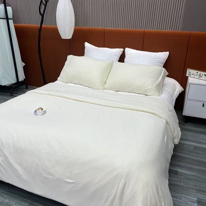 91家纺网 家纺一手货源 找家纺 仲旺居家纺 2025新款牛奶针织棉夏被三件套 奶黄