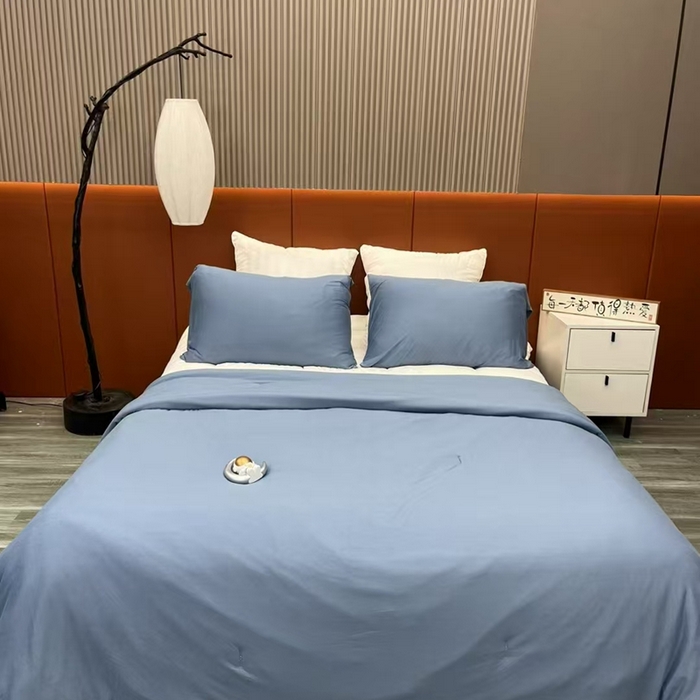 91家纺网 家纺一手货源 找家纺 仲旺居家纺 2025新款牛奶针织棉夏被三件套 深蓝