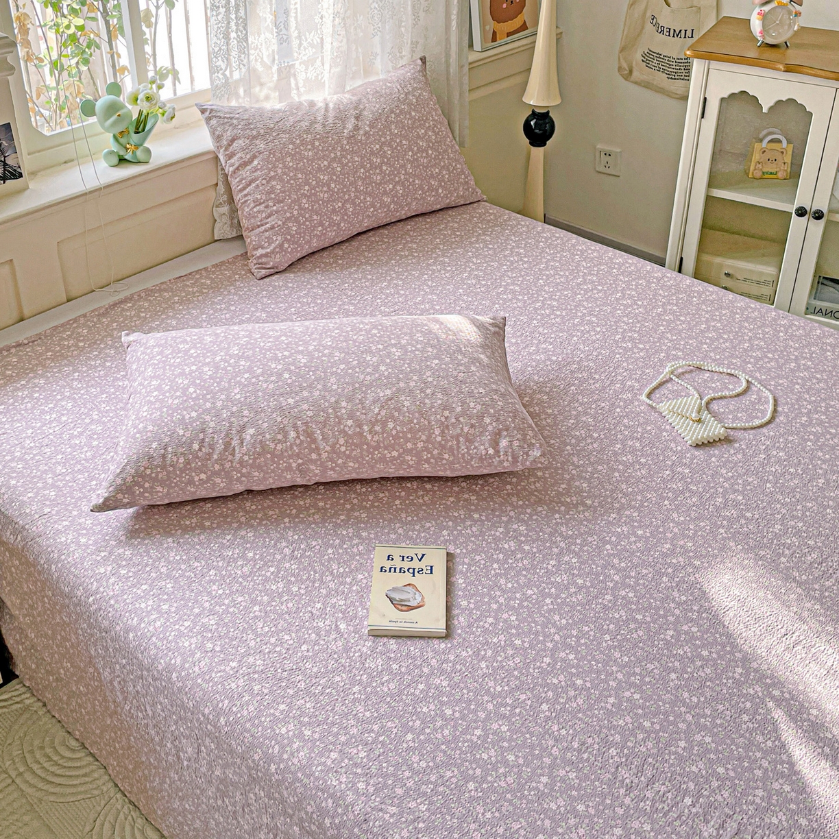 91家纺网 家纺一手货源 找家纺 暖芯优选 2025新款母婴级ins小清新双层纱印花床单枕套三件套（提供买家秀） 晨幕花间