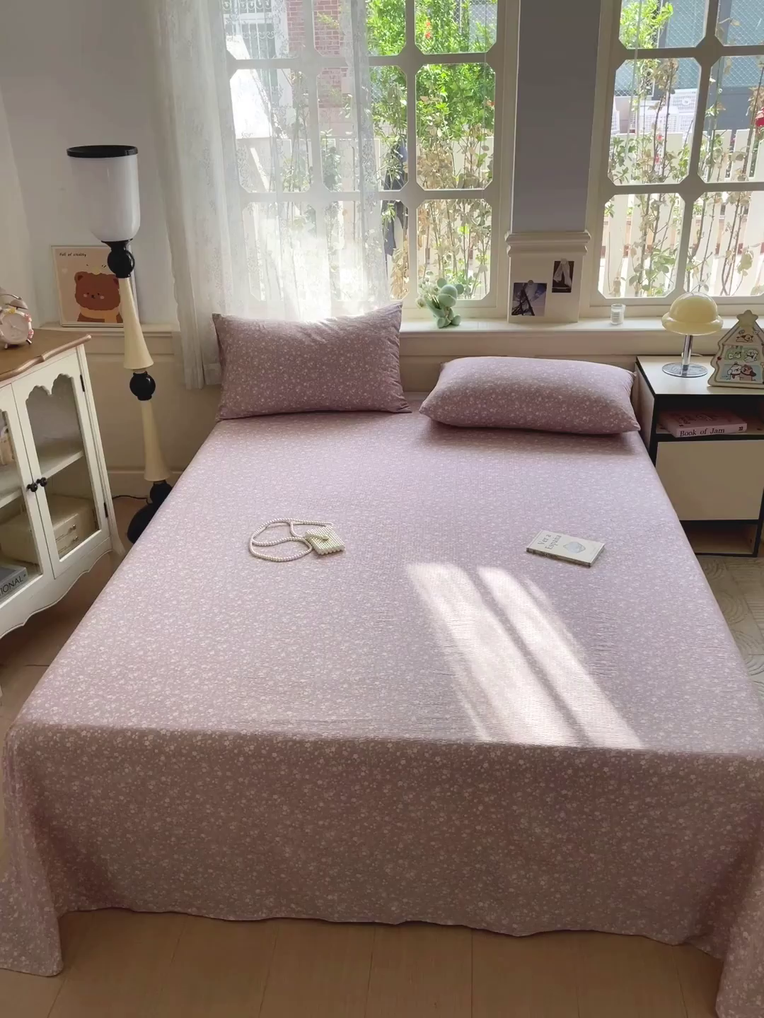 91家纺网 家纺一手货源 找家纺 暖芯优选 2025新款母婴级ins小清新双层纱印花床单枕套三件套（提供买家秀） 晨幕花间