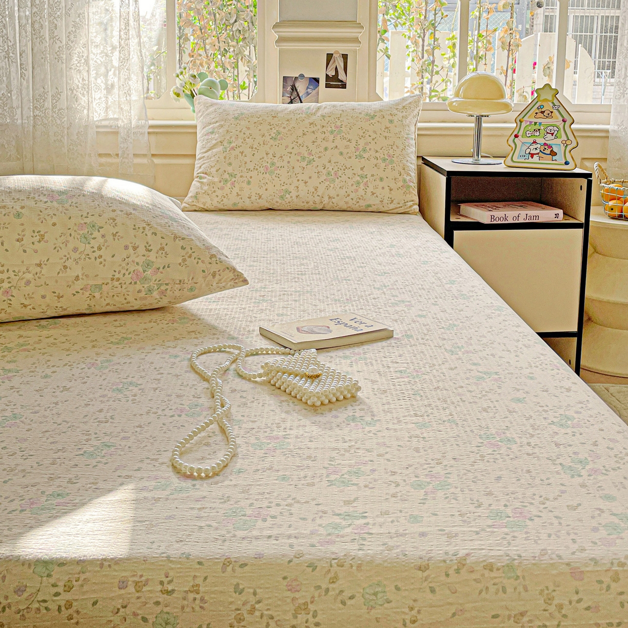 91家纺网 家纺一手货源 找家纺 暖芯优选 2025新款母婴级ins小清新双层纱印花床单枕套三件套（提供买家秀） 浮生半暖