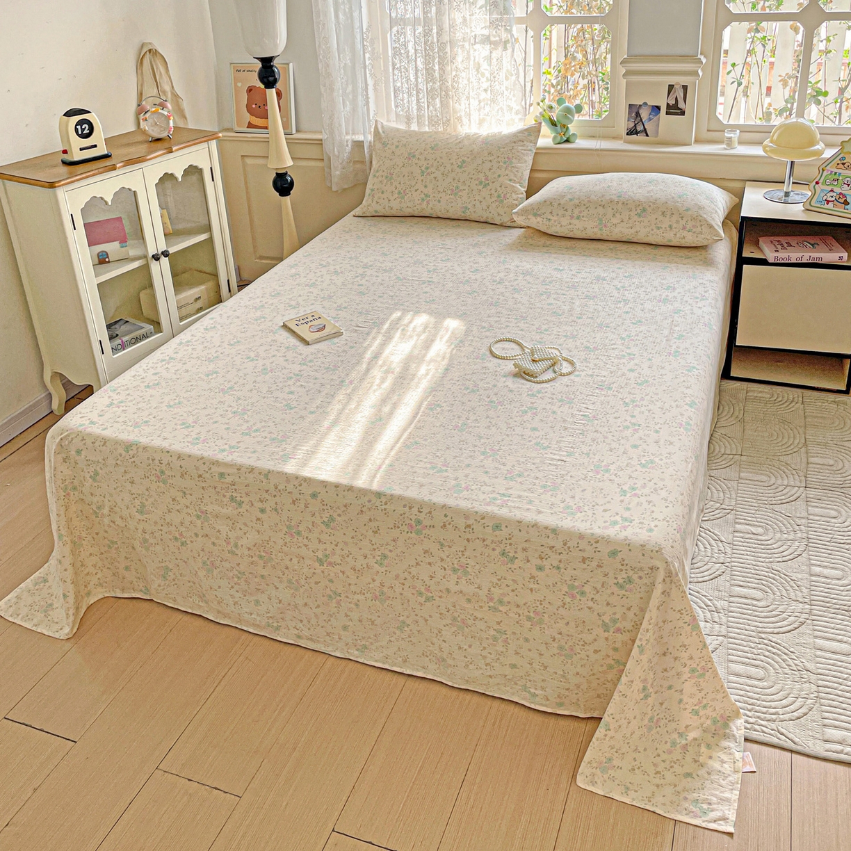 91家纺网 家纺一手货源 找家纺 暖芯优选 2025新款母婴级ins小清新双层纱印花床单枕套三件套（提供买家秀） 浮生半暖