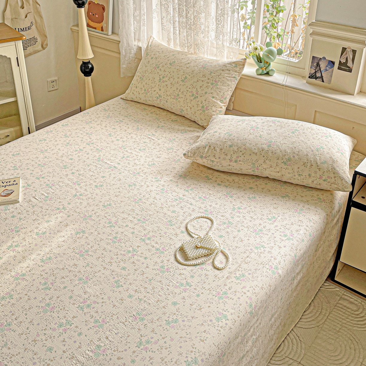 91家纺网 家纺一手货源 找家纺 暖芯优选 2025新款母婴级ins小清新双层纱印花床单枕套三件套（提供买家秀） 浮生半暖