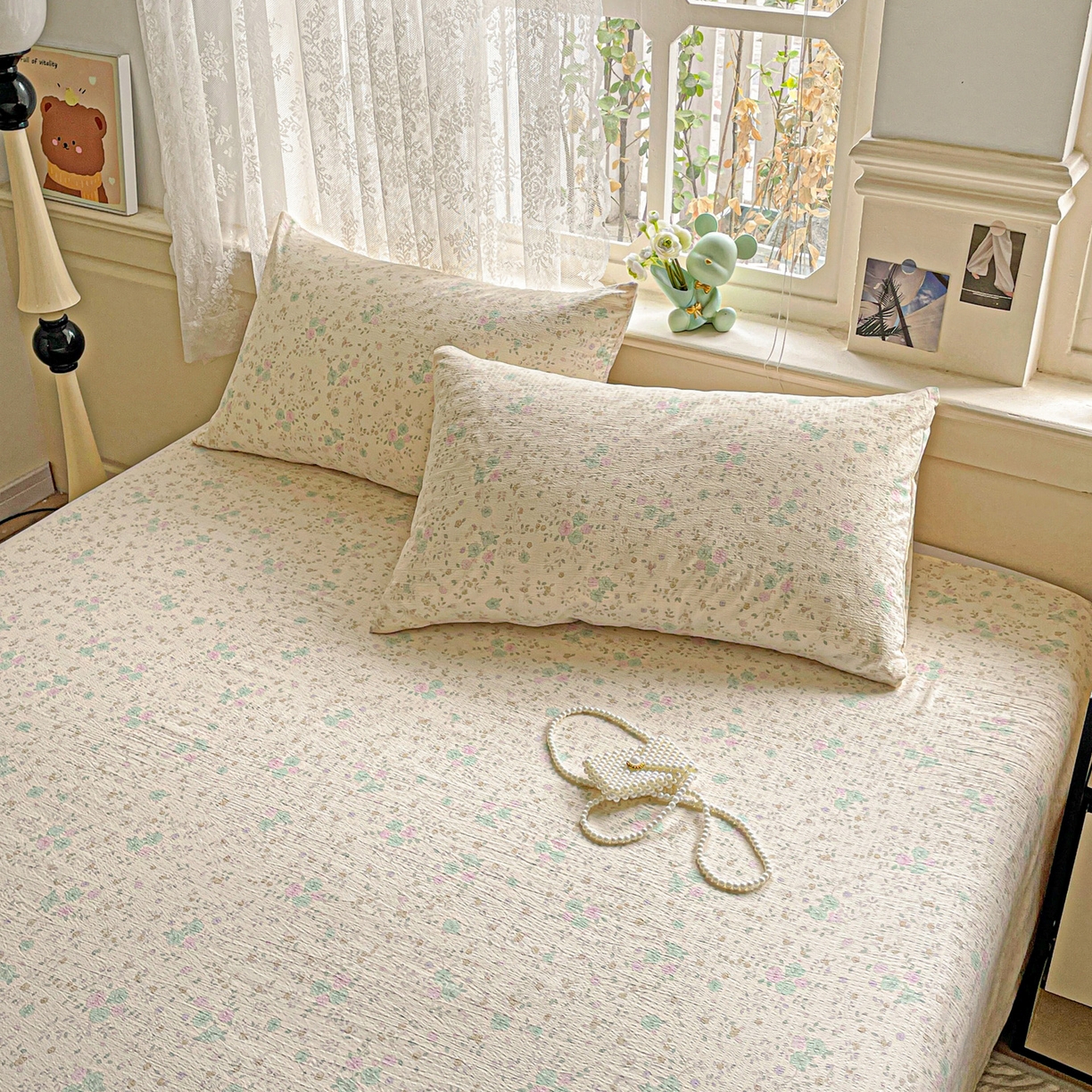 91家纺网 家纺一手货源 找家纺 暖芯优选 2025新款母婴级ins小清新双层纱印花床单枕套三件套（提供买家秀） 浮生半暖