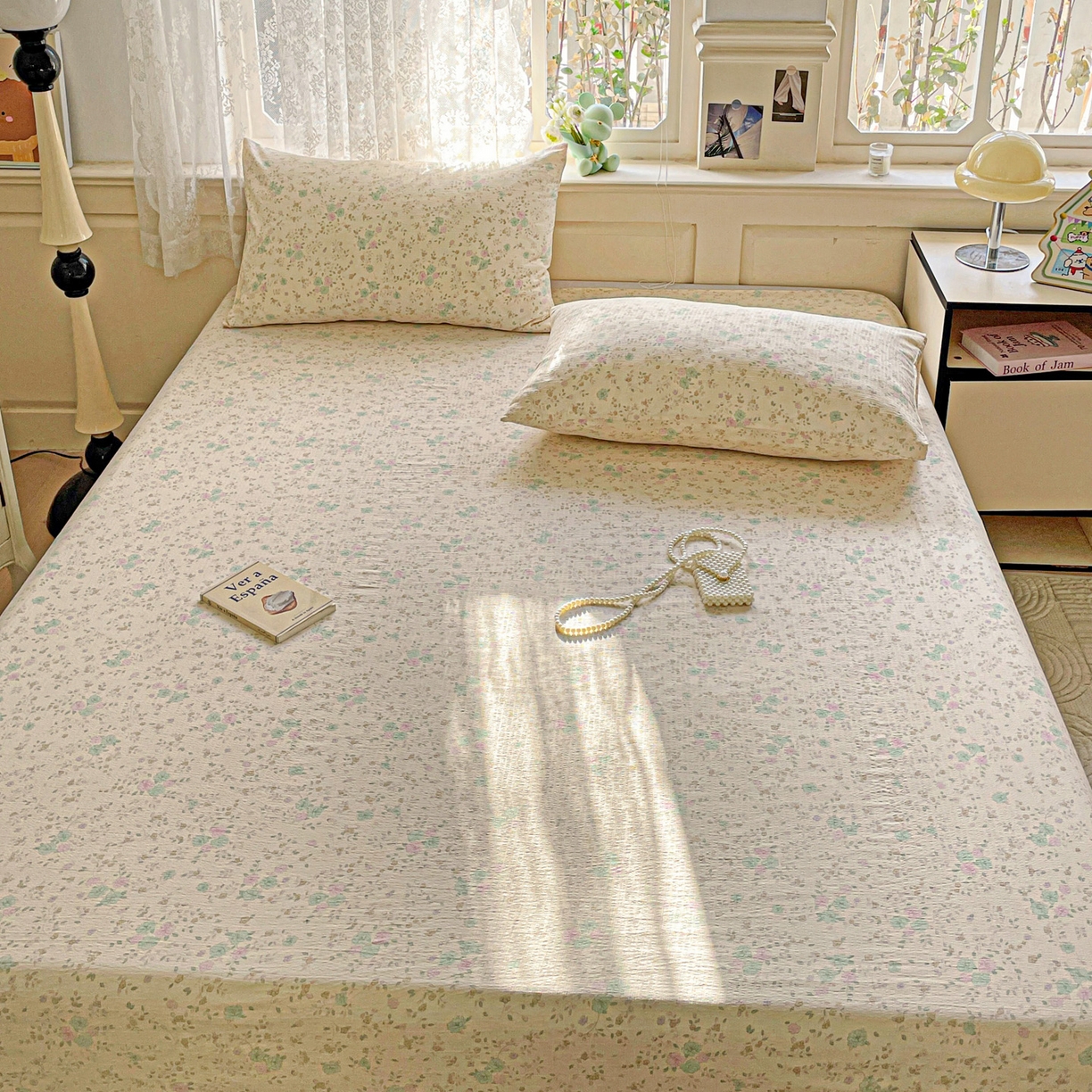 91家纺网 家纺一手货源 找家纺 暖芯优选 2025新款母婴级ins小清新双层纱印花床单枕套三件套（提供买家秀） 浮生半暖