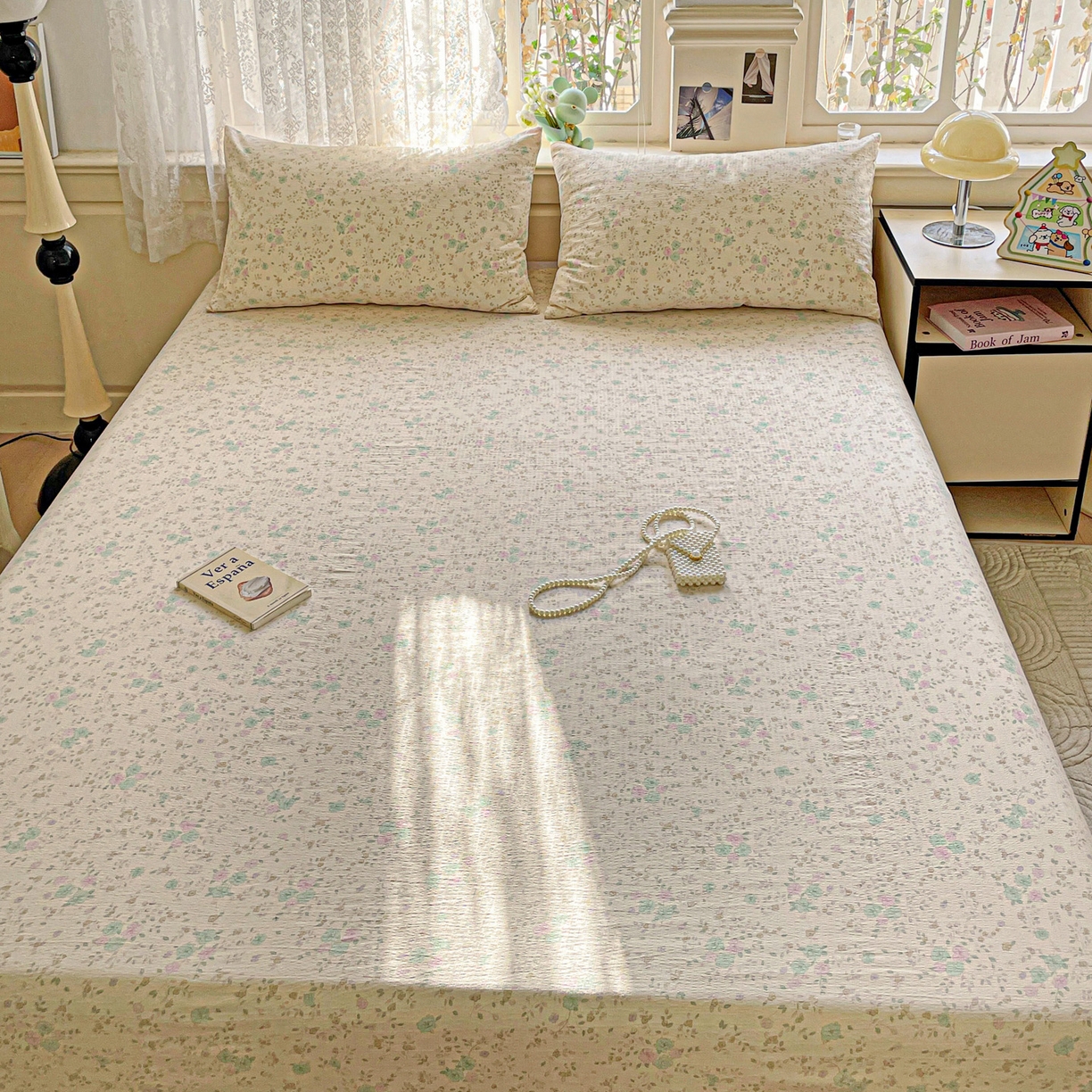 91家纺网 家纺一手货源 找家纺 暖芯优选 2025新款母婴级ins小清新双层纱印花床单枕套三件套（提供买家秀） 浮生半暖