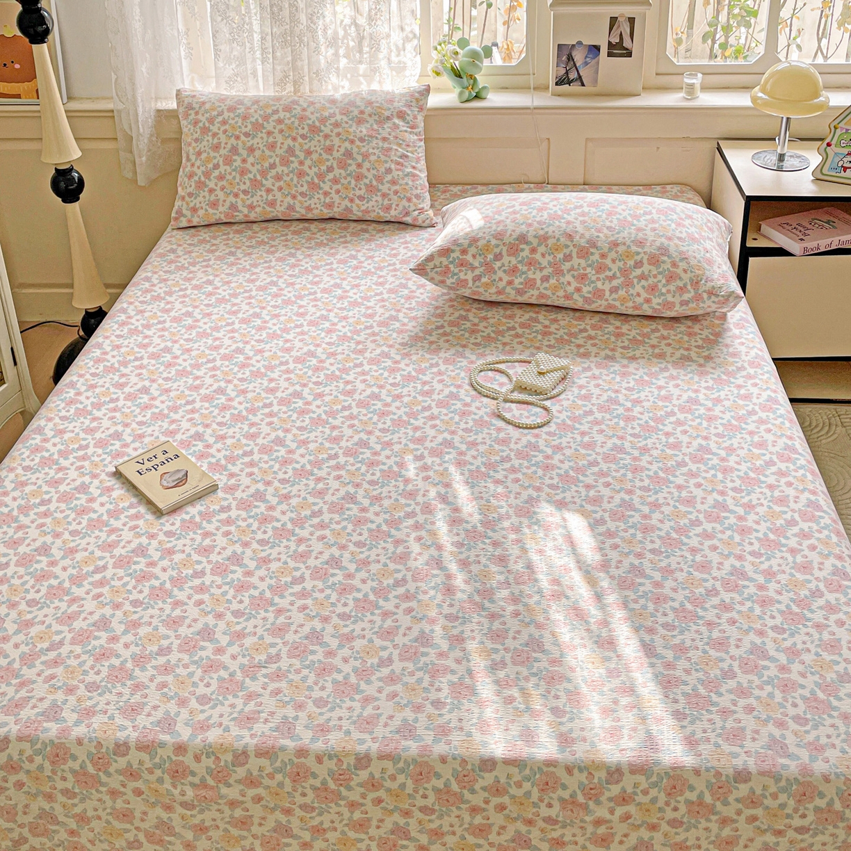 91家纺网 家纺一手货源 找家纺 暖芯优选 2025新款母婴级ins小清新双层纱印花床单枕套三件套（提供买家秀） 海棠花开