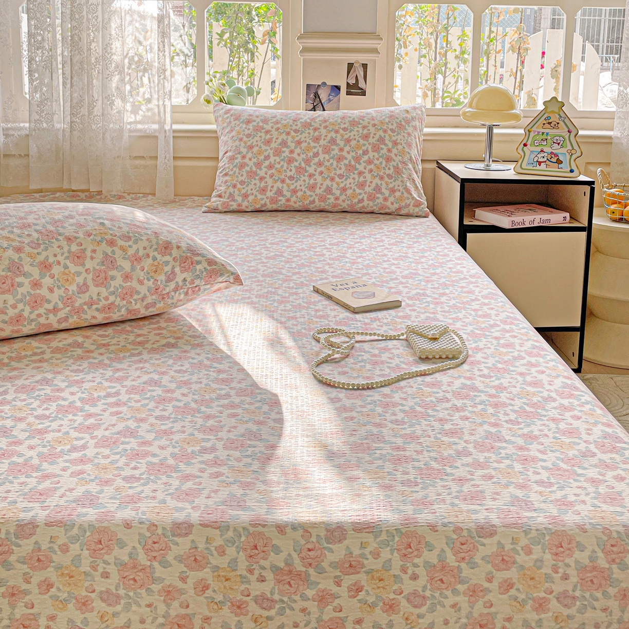 91家纺网 家纺一手货源 找家纺 暖芯优选 2025新款母婴级ins小清新双层纱印花床单枕套三件套（提供买家秀） 海棠花开