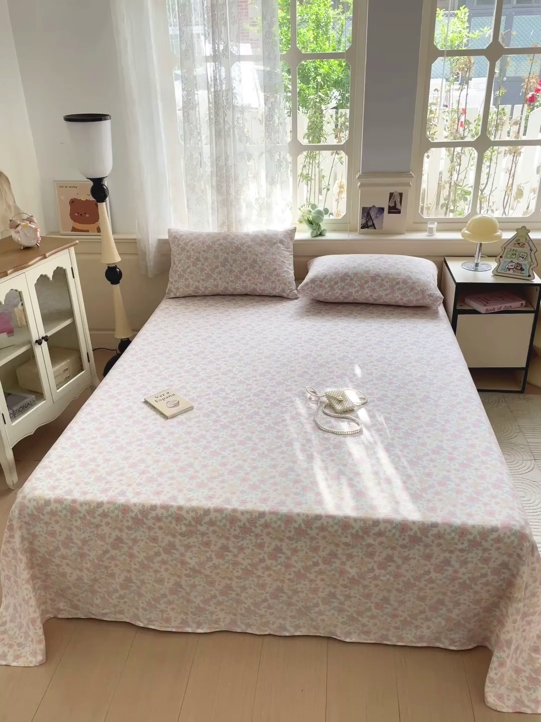 91家纺网 家纺一手货源 找家纺 暖芯优选 2025新款母婴级ins小清新双层纱印花床单枕套三件套（提供买家秀） 海棠花开