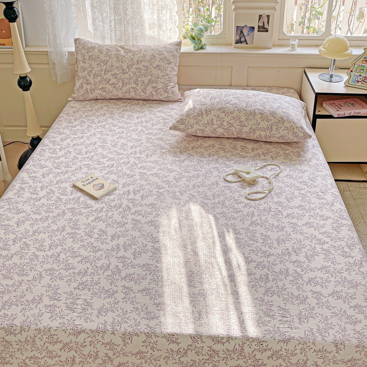 91家纺网 家纺一手货源 找家纺 暖芯优选 2025新款母婴级ins小清新双层纱印花床单枕套三件套（提供买家秀） 花晨月夕