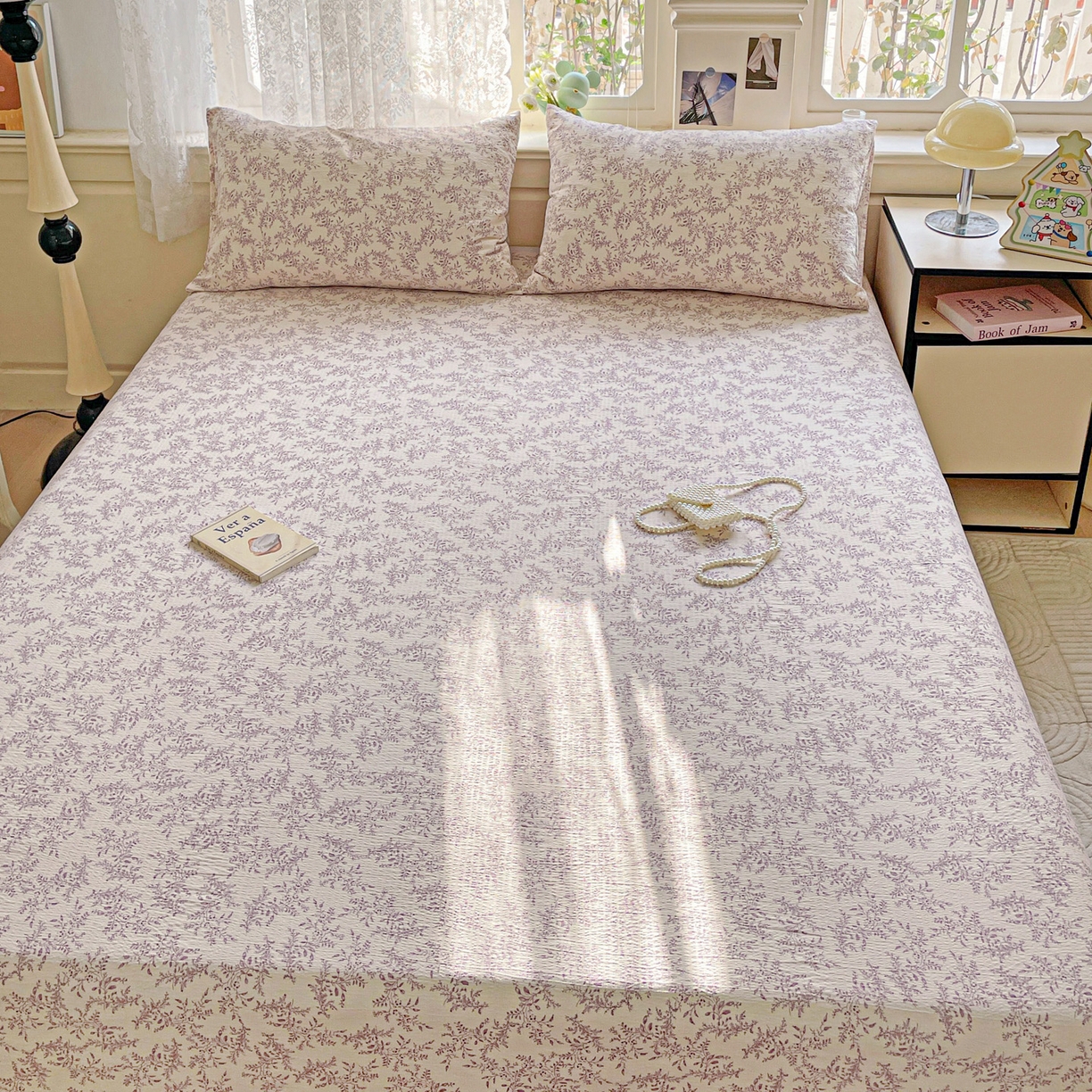 91家纺网 家纺一手货源 找家纺 暖芯优选 2025新款母婴级ins小清新双层纱印花床单枕套三件套（提供买家秀） 花晨月夕