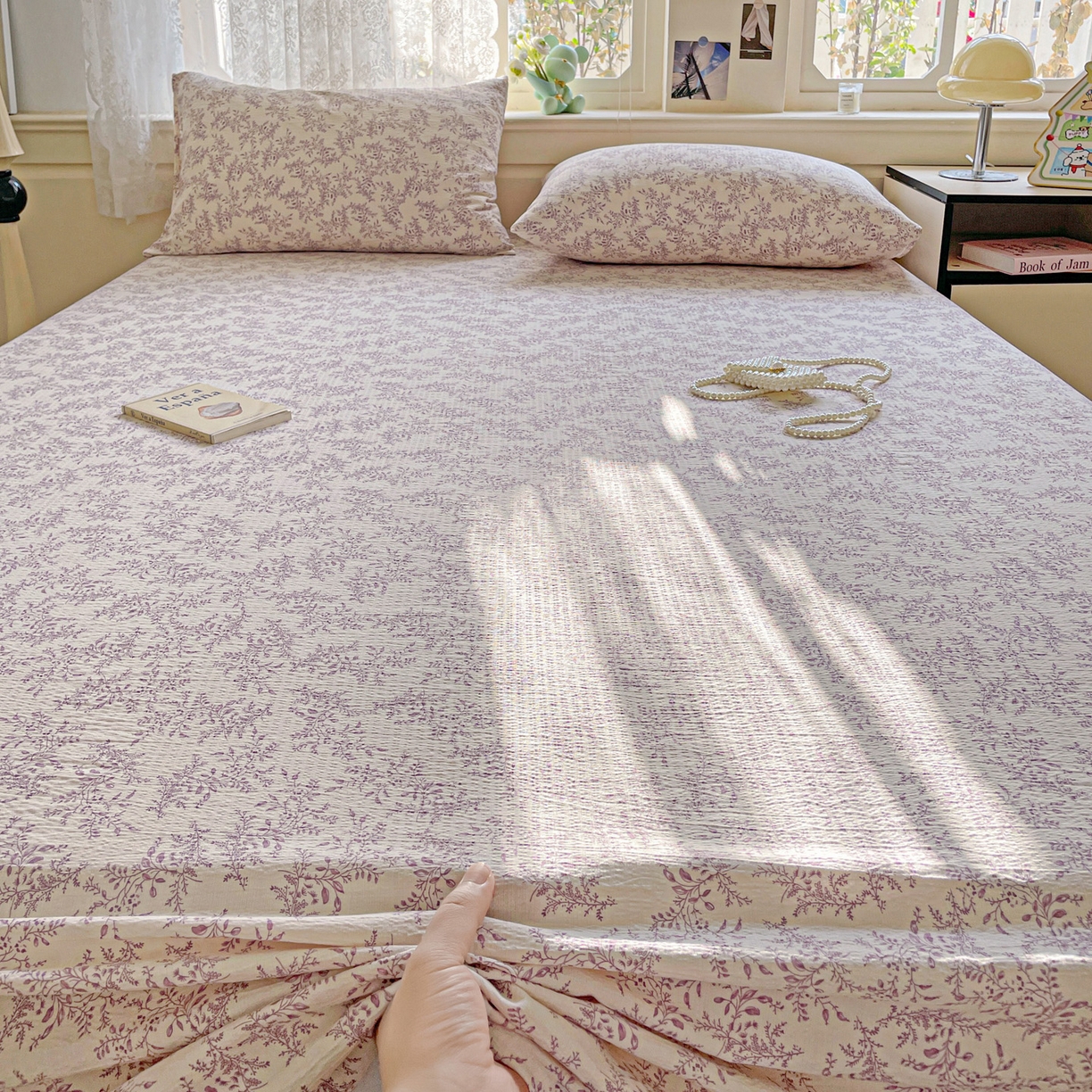 91家纺网 家纺一手货源 找家纺 暖芯优选 2025新款母婴级ins小清新双层纱印花床单枕套三件套（提供买家秀） 花晨月夕