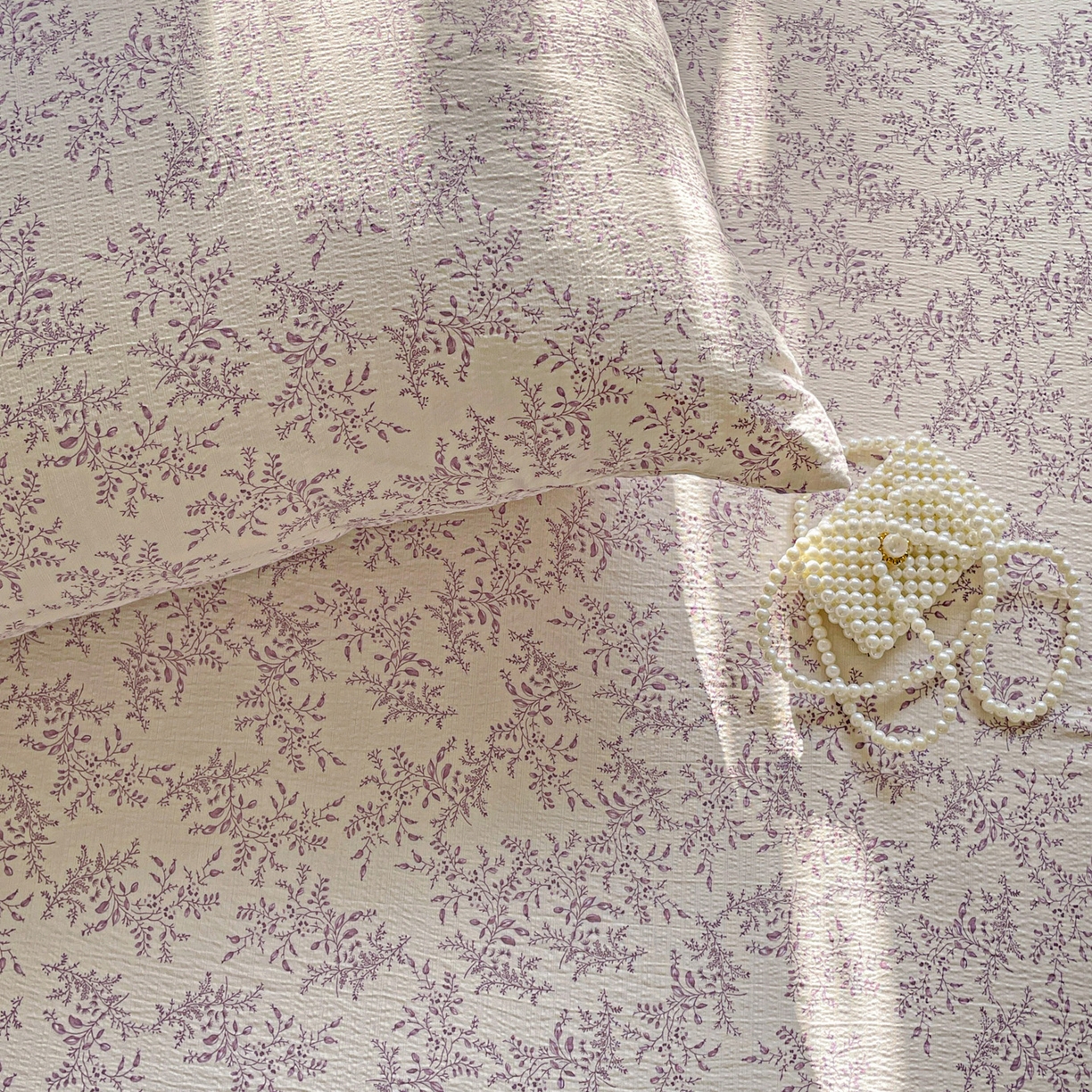 91家纺网 家纺一手货源 找家纺 暖芯优选 2025新款母婴级ins小清新双层纱印花床单枕套三件套（提供买家秀） 花晨月夕