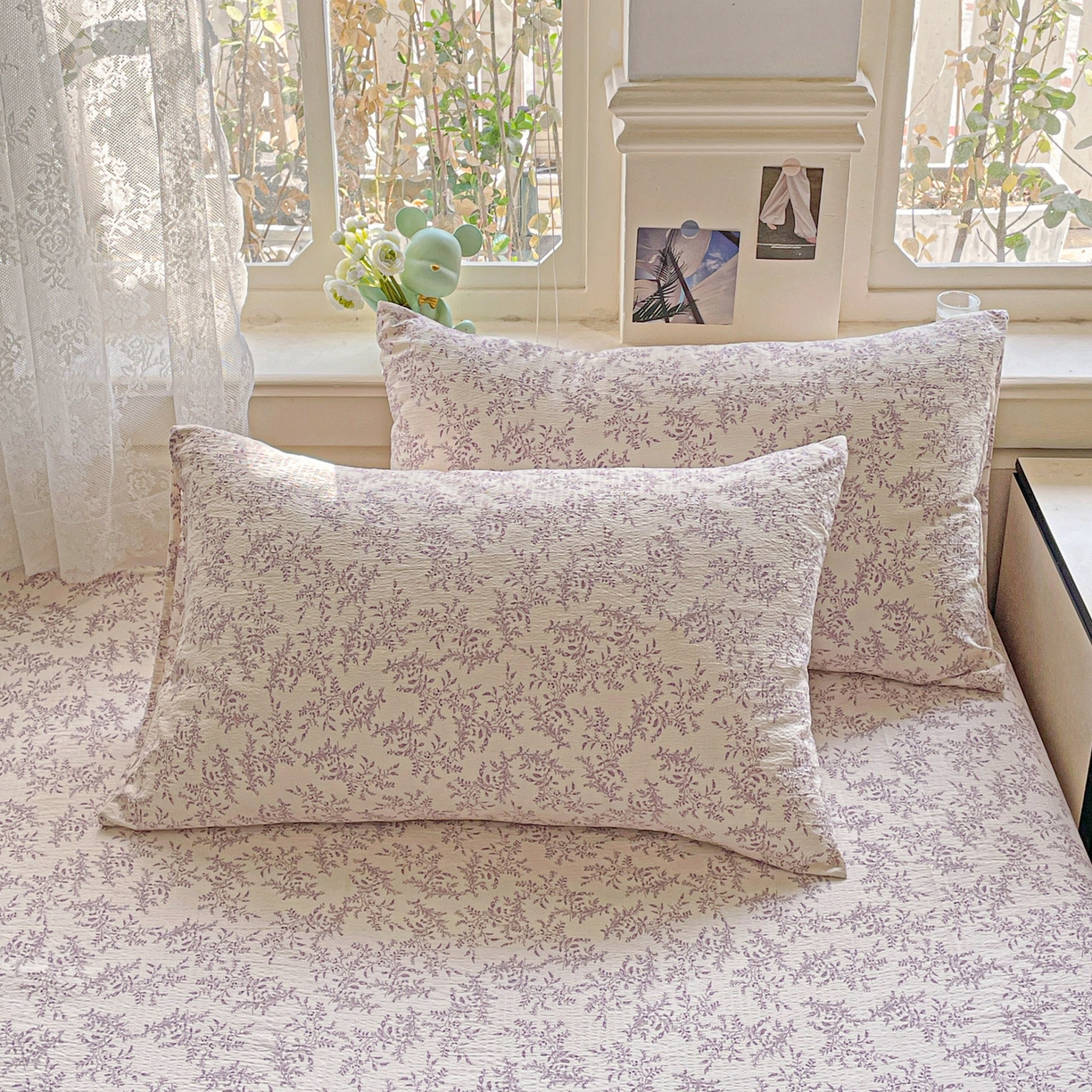 91家纺网 家纺一手货源 找家纺 暖芯优选 2025新款母婴级ins小清新双层纱印花床单枕套三件套（提供买家秀） 花晨月夕